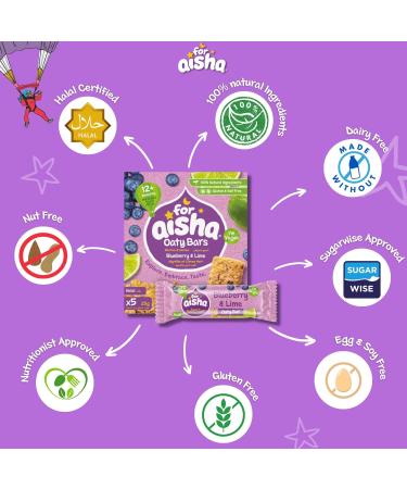 For Aisha Oaty Bars Blueberry & Lime 30 Bars - Halal, Vegan, Nut Free, Gluten Free, Dairy Free | 100% Natural Ingredients - Baby & Toddler Snacks - Buy Online on SooperMarket.com