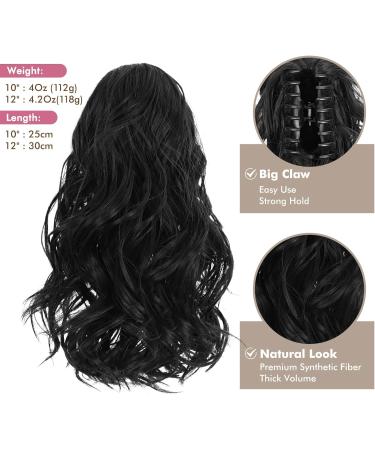 REECHO 12 Inch Short Curly Claw Clip Ponytail Extension | Natural Wavy Synthetic Hairpiece for Women - Black - Buy Online on SooperMarket.com