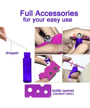 Alledomain 7-Piece Essential Oils Roller Bottle Set - Colorful Frosted Glass Refillable Aromatherapy Travel Bottles with Opener & Pipette - Buy Online on SooperMarket.com