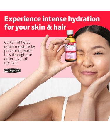 De La Cruz Castor Oil - 100% Pure USP Grade for Hair Skin Eyelashes & Eyebrows - 3 Glass Bottles (2 FL Oz - Buy Online on SooperMarket.com
