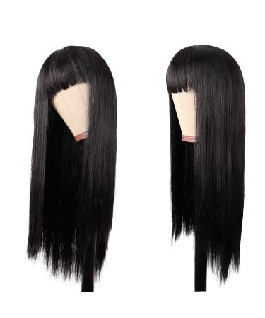 MapofBeauty 22 Women Long Straight Synthetic Wig with Flat Bangs - Heat Resistant Fiber for Party, Cosplay (Black) - Buy Online on SooperMarket.com