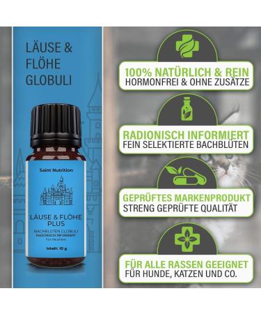 Saint Nutrition Lice & Fleas Plus Globules - Natural Remedy for Cats & Dogs | Homeopathic Solution with Bach Flowers | 10g - Buy Online on SooperMarket.com
