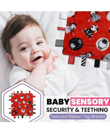 Sleepy Sheep Label Lovey - Black White & Red Baby Sensory Security Tag Blanket - Buy Online on SooperMarket.com