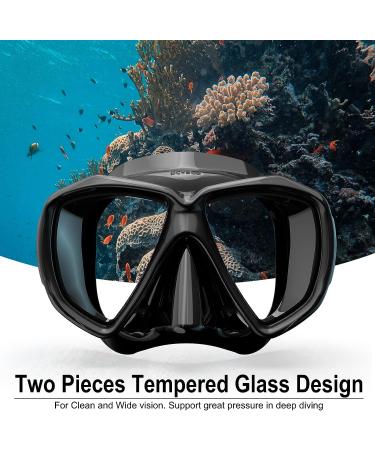 Adults' Snorkel Set with Anti-Fog Spray | Adjustable Panoramic Swim Mask | Dry Top Snorkel Kit for Diving and Swimming | Tempered Glass Scuba Mask in Black - Buy Online on SooperMarket.com
