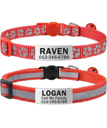 Tagme 2 Pack Katzenollsband with name and telephone number cat necklace with safety clasp and bell 18-31 cm for cats red standard size 18-31cm red