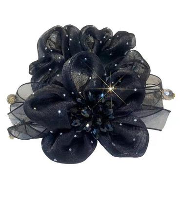 Elegant Elastic Hair Scrunchy with Rhinestone & Gypsophila Flowers - Hair Accessory for Girls, Women, Bride | AsggBah 1pc - Buy Online on SooperMarket.com