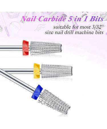 Peowuieu 3 Pieces Nail Carbide 5 in 1 Bit Multi-Function Tapered Shaping Nail Drill Carbide Nail Drill Bit Use for Both Left - Buy Online on SooperMarket.com