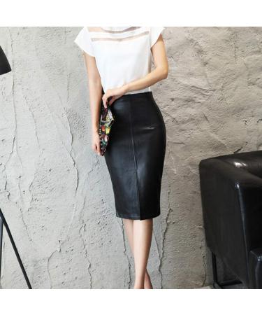 Sanahy Women's High Waisted Faux Leather Split Midi Pencil Skirt - 3XL Black - Buy Online on SooperMarket.com