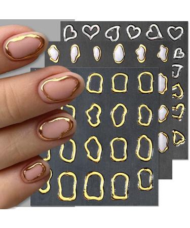 Dornail 6 Sheets 5D Crystal Soft Glue Embossed Nail Stickers Irregular Geometric Frames Nail Decals Hearts Waterdrop Nail Art Stickers Self Adhesive Stickers for Nails Designs Women Nail Accessories