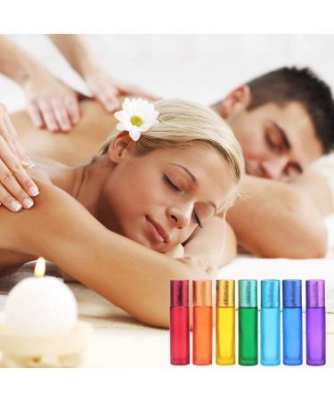 Alledomain 7-Piece Essential Oils Roller Bottle Set - Colorful Frosted Glass Refillable Aromatherapy Travel Bottles with Opener & Pipette - Buy Online on SooperMarket.com