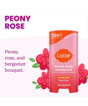 Lume Whole Body Deodorant - Smooth Solid Stick - 72 Hour Odor Control - Aluminum Free Baking Soda Free and Skin Loving - 2.6 Ounce (Pack of 3) (Peony Rose) Peony Rose 2.6 Ounce (Pack of 3) - Buy Online on SooperMarket.com