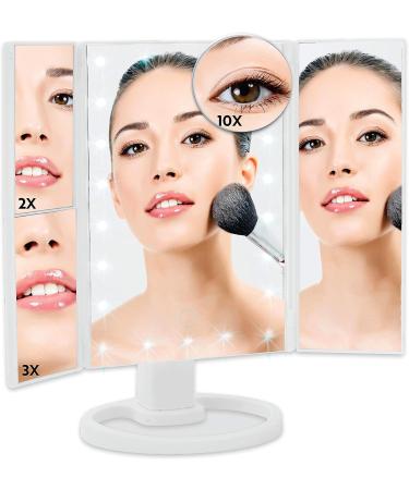 Buy From TV Trifold Makeup Mirror with LED Lights - Portable Vanity Mirror with 10x Magnification - Dimmable Lighted Mirror for Makeup and Grooming - Buy Online on SooperMarket.com