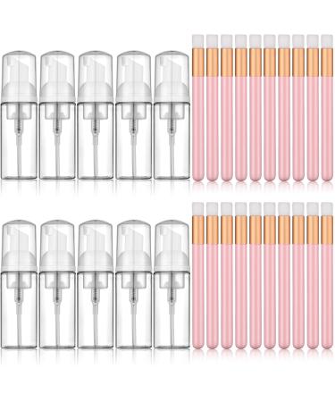 30 Pieces 1.8oz Empty Travel Soap Bottle and Lash Shampoo Brushes Set, Eyelash Extension Cleansing Brush Peel Off Blackhead Remover Tool, Foaming Pump Dispenser Bottle, 50ML (White, Pink)