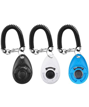 DIYIFE HUNDER-Clicker dog clicker with an elastic strap and large button training clicker professional dog training clicker for cat dog horse 3-pack black+blue+white