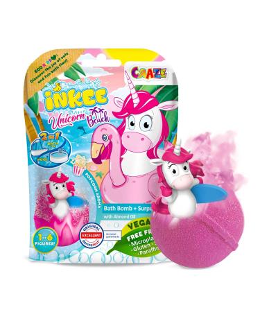 Inkee Surprise Unicorn Beach |Unicorn bath ball with surprise bomb with unicorn figure pop corn aroma dermatologically tested 1 piece (1 Pack) 1x unicorn beach