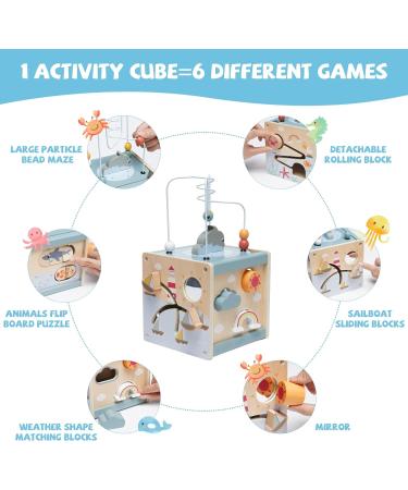 Motor Cube Activity Center: 6-in-1 Wooden Toys for Toddlers | Pearl Labyrinth & Sorting Games - Buy Online on SooperMarket.com
