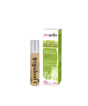 PROPOLIA - Organic - Roll-On SOS Imperfections - Pimples Blackheads & Redness - Propolis & essential oils of Tea Tree Palmarosa and Lemon - Made in France - 15 ml