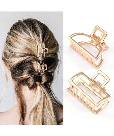 Runmi 2pcs Gold Metal French Design Hair Clips Hair Accessories for Women Girls