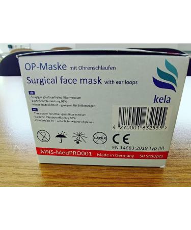 Kela OP Mask 500x - Premium Blue Medical Masks Made in Germany | Oeko-Tex Certified | MNS Type IIR Disposable Respiratory Protection - Buy Online on SooperMarket.com