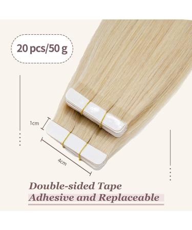 Tess Tape Extensions #613 Blond - 30cm Remy Real Hair Adhesive Tape Extensions - 20 Pack Smooth Light Blonde Hair Extensions - Buy Online on SooperMarket.com