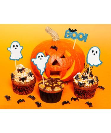 24 x Sparkly Halloween Cupcake Topper Halloween Cake Decoration Halloween Ghost Cupcake Toppers for Halloween Cake Decoration Halloween Party Accessories (Blue) - Buy Online on SooperMarket.com