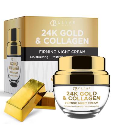 24K Gold and Collagen Night Face Moisturizer - Reduces Age Spots Fine Lines & Wrinkles Lifting & Firming Night Cream - Cruelty Free Korean Skin Care For All Skin Types 24K Gold & Collagen