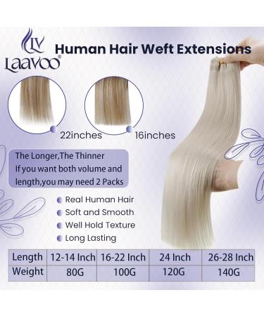 LAAVOO Real Hair Extensions - 100g Remy Weft Hair Tresses in Platinum Blonde #60 - 40cm Length - Buy Online on SooperMarket.com