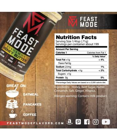 Feast Mode Flavors Cinnamon Honey Butter - All Natural, Gluten Free Breakfast Meal Prep Seasoning with Honey - Low Sodium, No MSG - Oatmeal Topper - Buy Online on SooperMarket.com
