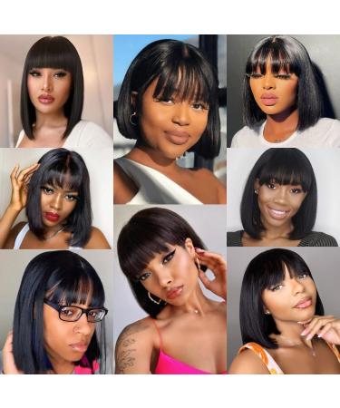 U&A Wear and Go Short Bob Wig with Bangs - 10 inch Black Brazilian Virgin Human Hair 180 Density - Buy Online on SooperMarket.com