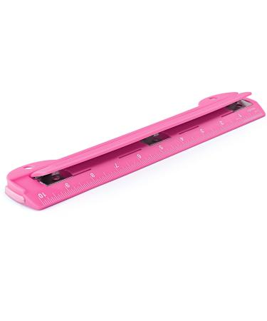 3 Hole Punch Pink  Portable Hole Puncher for 3 Ring Binder  5 Sheets Capacity  Removable Chip Tray  10  Ruler for School  Office  Also Available in Purple  Blue  Green  Red  Grey  1 Pc-by Enday