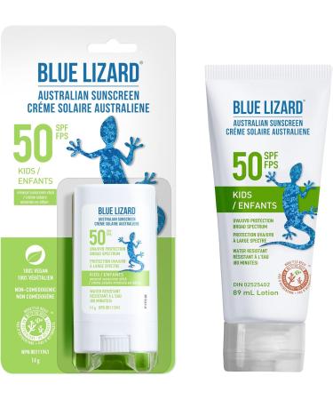 BLUE LIZARD SPF 50 Kids Duo Mineral-Based Sunscreen for Toddlers and Children Non-Greasy Sunscreen & Baby Broad Spectrum Mineral Sunscreen Lotion SPF 50+ Water Resistant Sunscreen + Sunscreen Lotion SPF 50+ 89 ml - Buy Online on SooperMarket.com