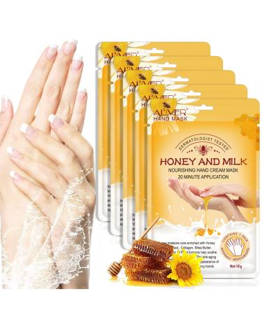 5 pairs of moisturizing peeling hand mask with honey and milk with natural plant extracts collagen brightening & anti-aging repair rougher (honey milk)