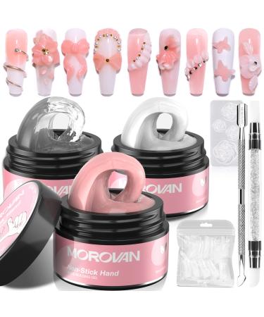 Morovan Solid Builder Gel For Nails - 3 Colors Builder Nail Gel Kit Non-Sticky Nail UV LED Extension Gel for Nail Sculpture Gel with 3D Silicone Mold and Double Pen Hard Gel At Home DIY Nail Art Salon