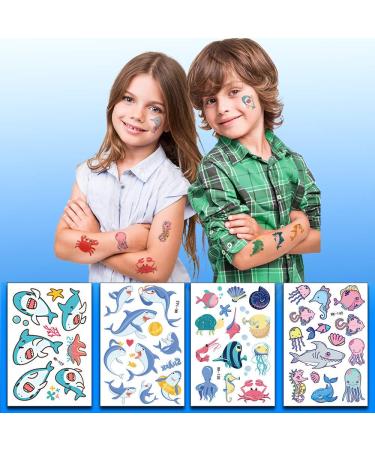 PHOGARY Kids Temporary Tattoos - Sea World Theme (20 Sheets) Marine Life Patterns - Fish, Shark, Turtle, Seahorse, Sea Star, Octopus, Crab - Fake Waterproof Tattoos for Boys and Girls - Buy Online on SooperMarket.com