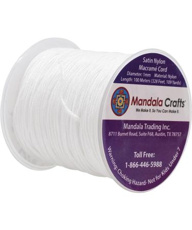 Mandala Crafts 1mm Nylon Satin Cord - 109 Yards White Braided String for Jewelry Making, Bracelets, Chinese Knots - Beading Rattail Trim - Buy Online on SooperMarket.com