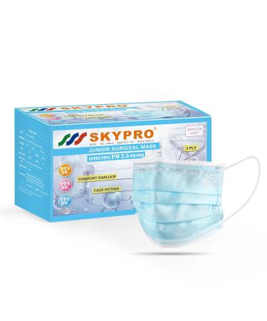 SKYPRO 50PCS Medical Grade ASTM Level 1 Standard 3-Ply Kids White/Blue Disposable Face Mask Protective PPE (1 Light Blue) 1 Light Blue