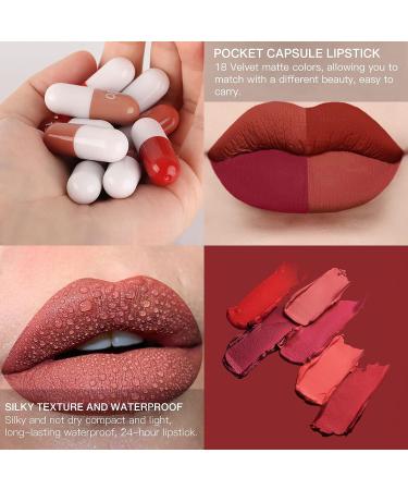 LSxia 18 Colors Capsule Pills Lipstick Set - Long Lasting Matte Lipsticks for Women - Cute Dark Red Lipsticks - Buy Online on SooperMarket.com