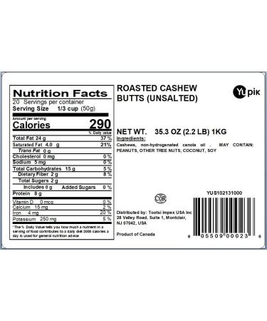Yupik Unsalted Roasted Cashew Butts 2.2 lb - Premium Quality Nuts - Buy Online on SooperMarket.com