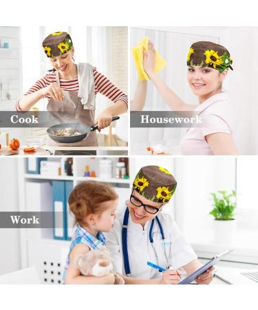 Nurse Scrub Caps - Sunflowers White Wooden Working Cap with Button and Bow Hair Scrunchie - Buy Online on SooperMarket.com