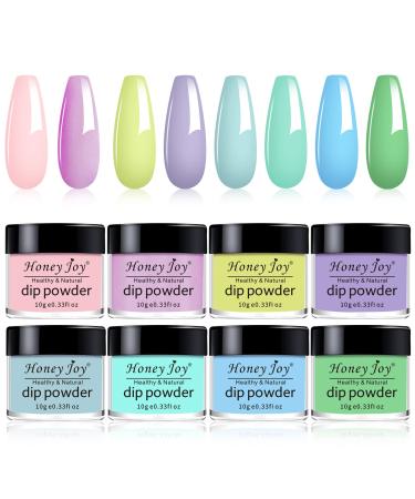 8 box/set Fine Dipping Powder Dip Kit Powder Nail Color System Summer Light Pink Violet Yellow Purple Green Blue Like Gel Polish Effect Even & Smooth Finish (37-40-41-42-82-64-76-79-10g/box)