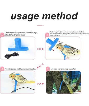 Newsmy Bird Harness Adjustable Feather Tether Parrot Harness Leash Outdoor Training Carrier for Budgerigar Lovebird Cockatiel Mynah Cockatoo Parakeet Macaw (Blue S) - Buy Online on SooperMarket.com