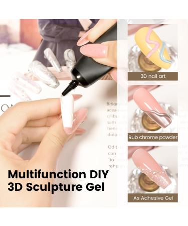 RARJSM No Wipe 3D Nail Art Sculpture Gel Clear Nail Charms Rhinestone Glue 3D Nail Craving Gel Polish Painting Drawing Sculpting Gel UV LED Curing Requires DIY Designs Nail Decoration Manicure - Buy Online on SooperMarket.com