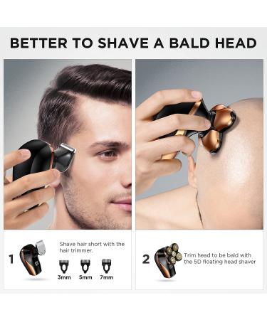 Electric Bald Head Razor for Men - 4 in 1 Grooming Kit with LED Display, Cordless Rotary Shaver - Wet/Dry, USB Rechargeable - Rose Gold - Buy Online on SooperMarket.com