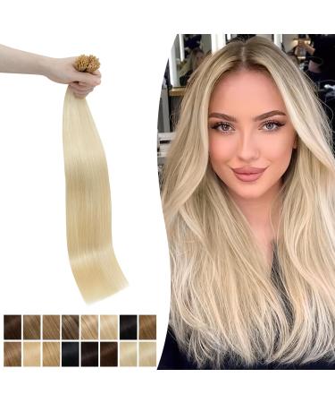 22inch I Tip Human Hair Extensions 1g/strand 50 Strands Pre Bonded Stick Tip Keratin Real Remy Hair Extension Straight -#60 Platinum Blonde 22 Inch #60 Platinum Blonde