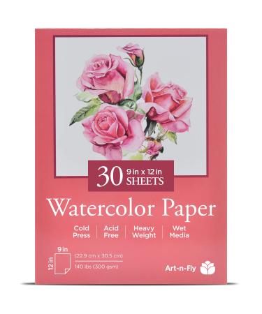 Art-N-Fly Watercolor Paper Pad 9x12" 30 Sheets - Cold Press Water Color Sketchbook Pad 140 lb for Art Painting, Drawing, Wet & Mixed Media - Water Coloring Paint Paper for Artist & Kids