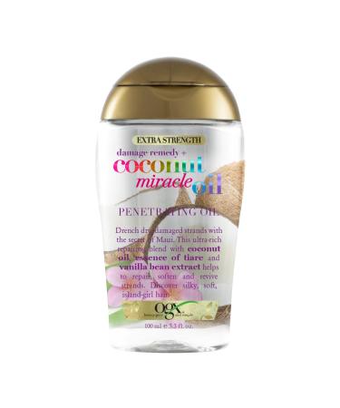 OGX Extra Strength Damage Remedy + Coconut Miracle Oil Penetrating Hair Oil Treatment, Extra Hydrating Anti-Frizz Oil for Coarse, Dry Hair, Paraben-Free, Sulfated-Surfactants Free, 3.3 fl oz