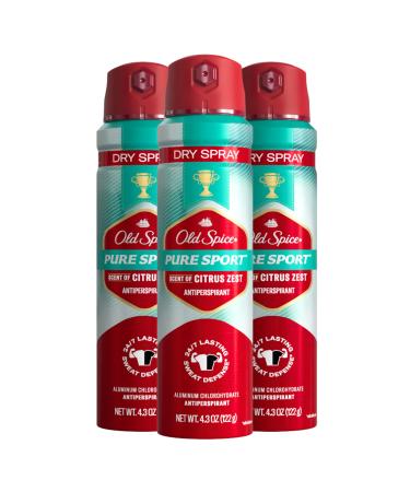 Old Spice Men's Antiperspirant & Deodorant Invisible Dry Spray Pure Sport Plus 24/7 Odor Protection 4.3oz (Pack of 3)