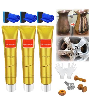 Raturv Metal Polish Cream Raturv Chrome Polish New Metal Polish Cream Metal Polishing Paste Chrome Polish and Rust Remover Metal Polish Cream for Stainless Steel (3pcs)