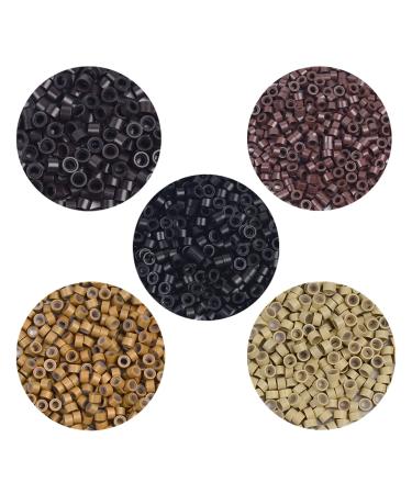 1000 Pcs Silicone Lined Micro Rings Links Beads 5mm Lined Beads for Hair Extensions Tool (Black+Dark Brown+Brown+Dark Blonde+Blonde) 1000 Pcs Black+Dark Brown+Brown+Dark Blonde+Blonde