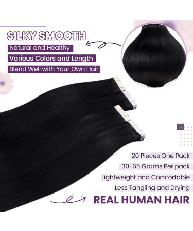 Buy Laavoo Invisible Tape-in Extensions | Real Black Hair Seamless 50cm 20pcs Remy Skin Weft - Buy Online on SooperMarket.com